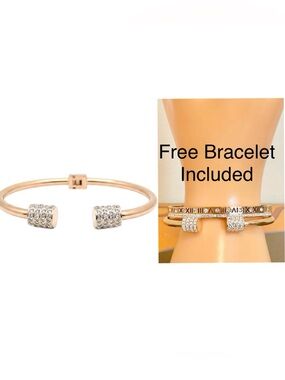 Rose Gold Filled Open Cuff Hinge Bracelet with Pave CZ Accented Barrel Ends NWOT